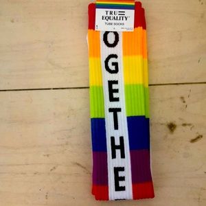 Pair of Together rainbow 🌈 colors striped white tube socks